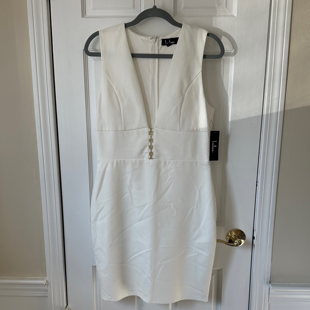 Lulu's Elegant Ivory Backless Dress